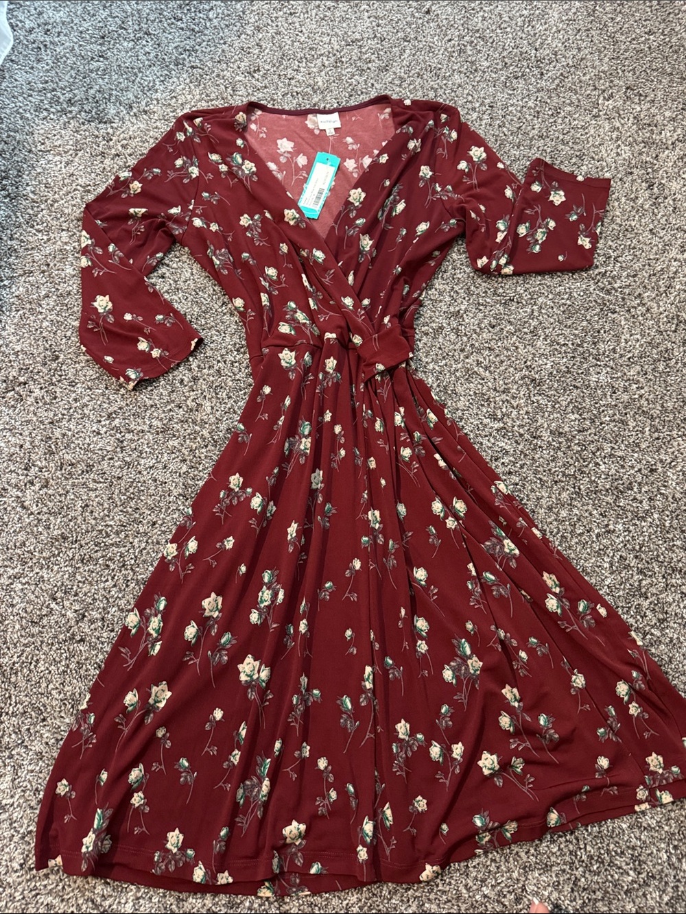 Kaileigh Burgundy Floral Wrap Midi Dress